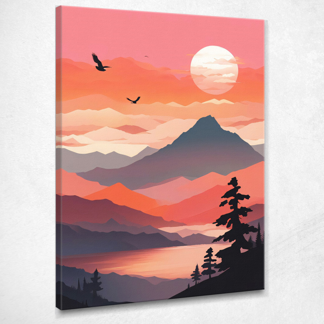 Quadro Boho Chic Minimal Paesaggio Montuoso Al Tramonto bho24 quadro stampato su tela