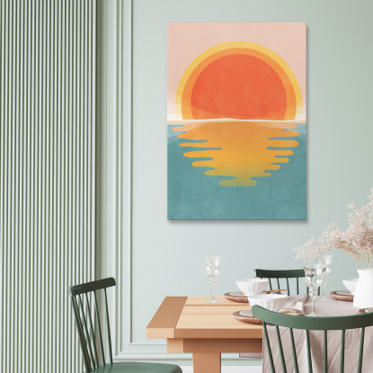 Quadro Boho Chic Minimal Sfumature D'Arancio E Blu Del Sole Sul Mare bho32 quadro stampato su tela