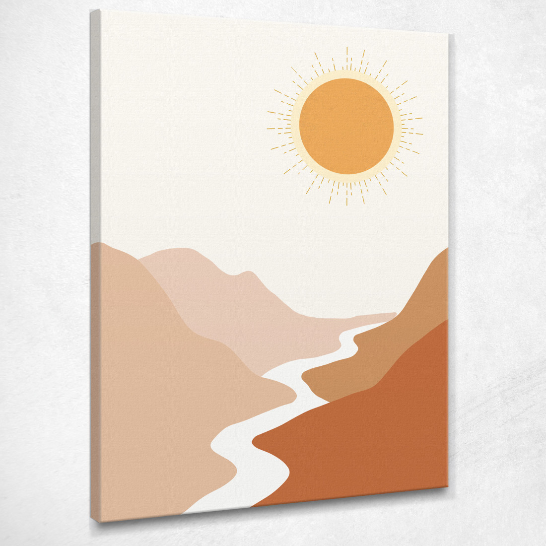 Quadro Boho Chic Minimal Tramonto Del Sole Sul Fiume Tra Le Montagne bho37 quadro stampato su tela