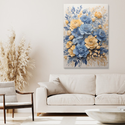 Quadro Botanico Moderno Composizione Floreale Azzurro E Giallo btn7 quadro stampato su tela