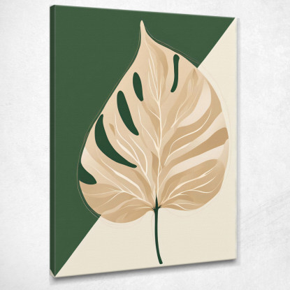 Quadro Botanico Moderno Composizione Minimalista Foglia Solitaria Verde E Beige btn9 quadro stampato su tela