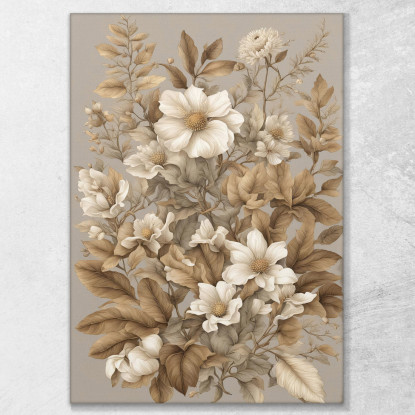 Quadro Botanico Moderno Fiori E Foglie In Sfumature Di Beige btn17 quadro stampato su tela