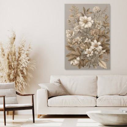 Quadro Botanico Moderno Fiori E Foglie In Sfumature Di Beige btn17 quadro stampato su tela