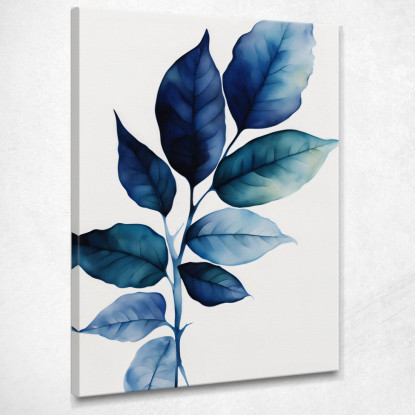 Quadro Botanico Moderno Foglie Blu Sfumature Acquatiche btn19 quadro stampato su tela