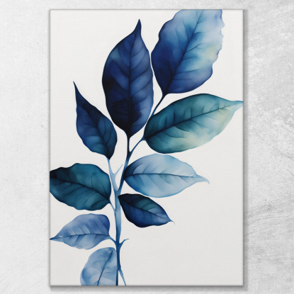 Quadro Botanico Moderno Foglie Blu Sfumature Acquatiche btn19 quadro stampato su tela