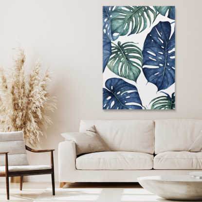 Quadro Botanico Moderno Foglie Di Monstera In Toni Blu E Verdi btn21 quadro stampato su tela