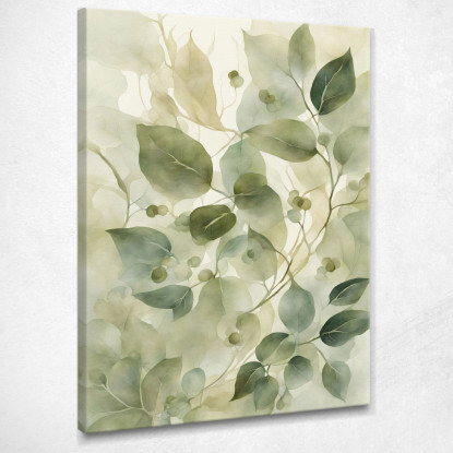 Quadro Botanico Moderno Foglie E Bacche In Tono Verde E Beige btn22 quadro stampato su tela