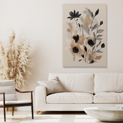 Quadro Botanico Moderno Foglie E Fiori Minimalisti Colore Sabbia btn23 quadro stampato su tela