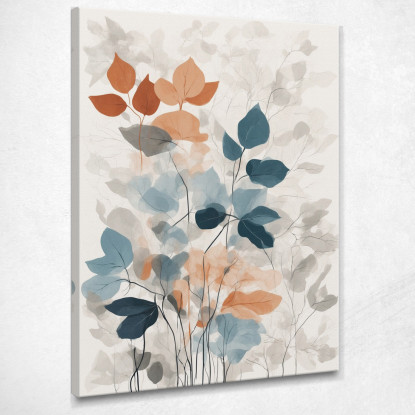 Quadro Botanico Moderno Foglie Sfumate In Blu Arancio E Grigio btn24 quadro stampato su tela