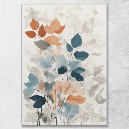 Quadro Botanico Moderno Foglie Sfumate In Blu Arancio E Grigio btn24 quadro stampato su tela