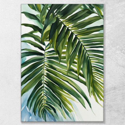 Quadro Botanico Moderno Fronde Di Palma Verdi In Stile Acquerello btn26 quadro stampato su tela