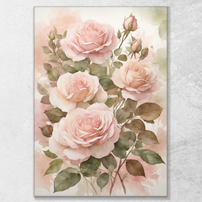 Quadro Botanico Moderno Rose Acquerellate In Tinte Rosate btn38 quadro stampato su tela