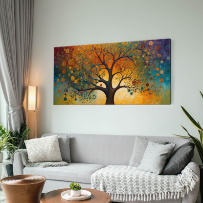 Quadro Botanico Albero Della Vita Con Motivi Astratti E Colori Vivaci bow2 quadro stampato su tela