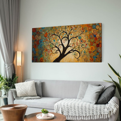 Quadro Botanico Albero Della Vita Con Spirali Colorate E Sfondo Dorato bow3 quadro stampato su tela