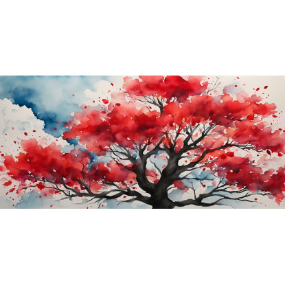 Quadro Botanico Albero Rosso Con Sfondo Acquerello Astratto bow4 quadro stampato su tela