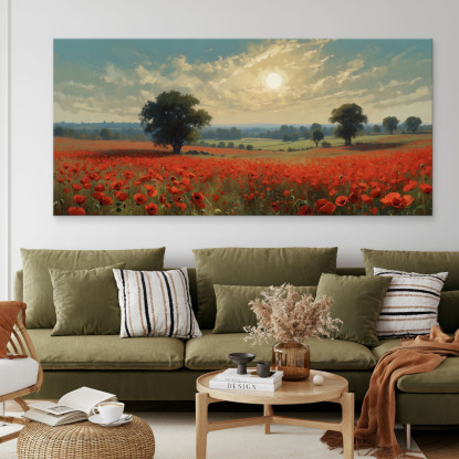 Quadro Botanico Campo Di Papaveri Al Tramonto bow9 quadro stampato su tela