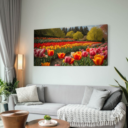 Quadro Botanico Campo Di Tulipani Colorati In Primavera bow12 quadro stampato su tela