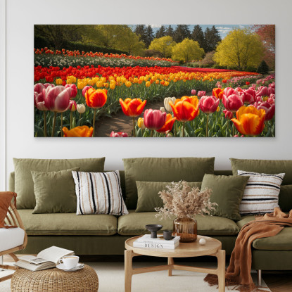 Quadro Botanico Campo Di Tulipani Colorati In Primavera bow12 quadro stampato su tela