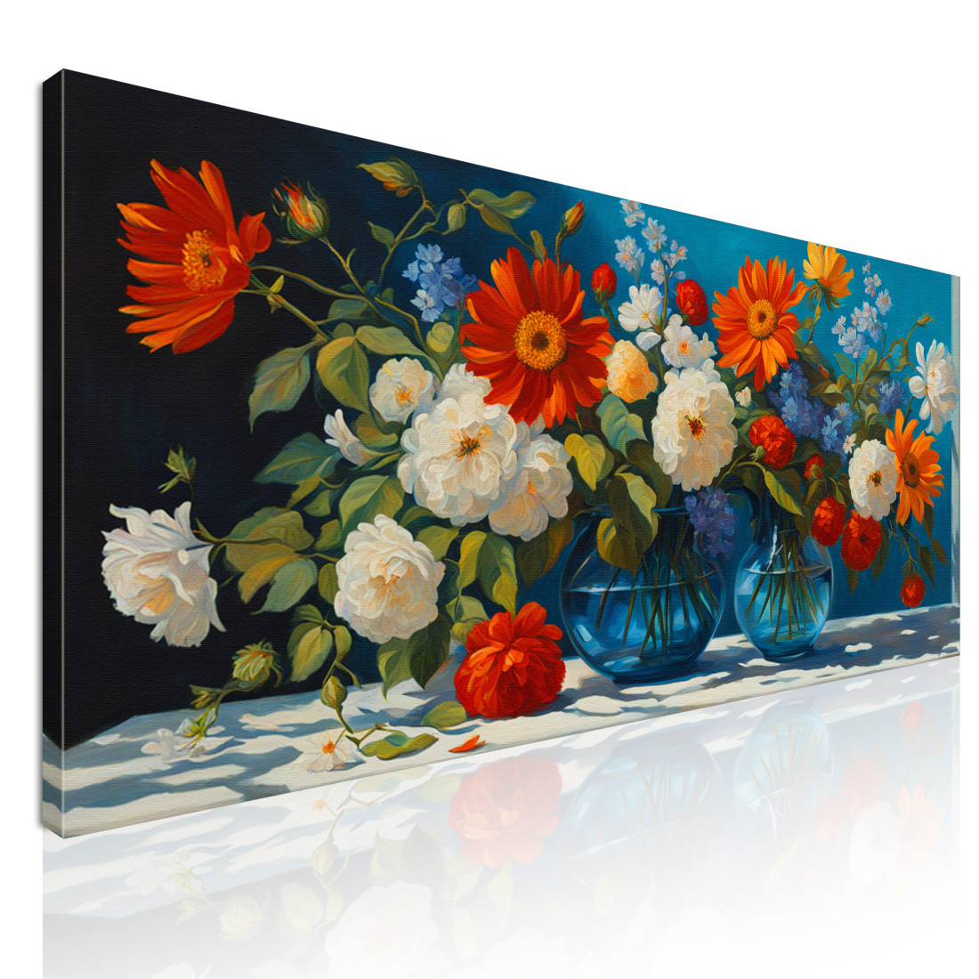 Quadro Botanico Composizione Di Fiori Vivaci In Vasi Di Vetro Blu bow13 quadro stampato su tela Quadro Botanico Composizione Di Fiori Vivaci In Vasi Di Vetro Blu bow13 quadro stampato su tela