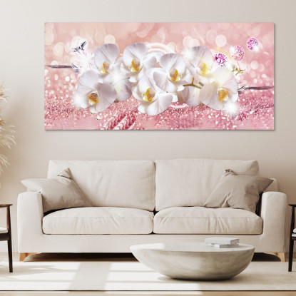 Quadro Botanico Fiori Di Orchidea Bianca Su Sfondo Rosa bow16 quadro stampato su tela