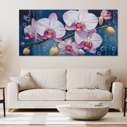 Quadro Botanico Orchidee Bianche E Rosa Con Bolle Su Sfondo Blu bow23 quadro stampato su tela