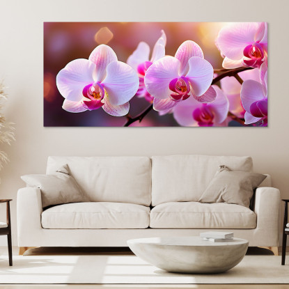 Quadro Botanico Orchidee Rosa Illuminate Al Tramonto bow26 quadro stampato su tela
