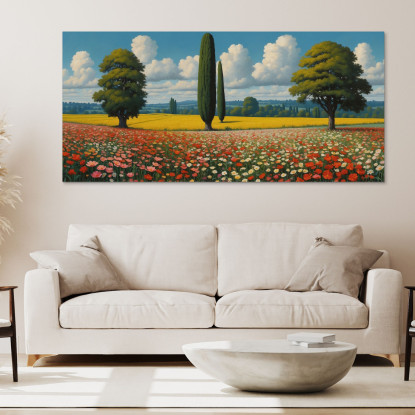 Quadro Botanico Paesaggio Di Campo Fiorito bow28 quadro stampato su tela