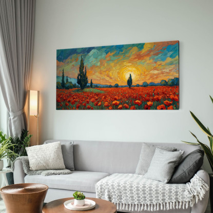 Quadro Botanico Papaveri Al Tramonto bow31 quadro stampato su tela