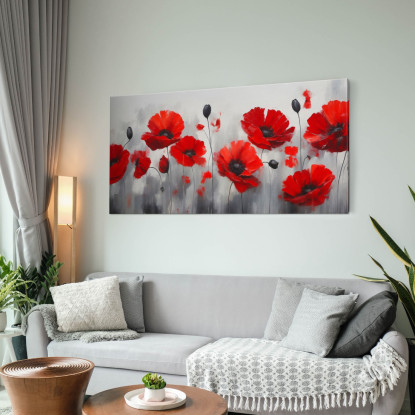 Quadro Botanico Papaveri Rossi Su Sfondo Grigio Astratto bow34 quadro stampato su tela