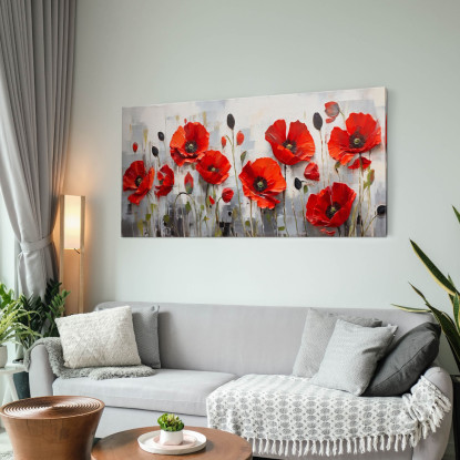 Quadro Botanico Papaveri Rossi Su Sfondo Grigio Moderno bow35 quadro stampato su tela