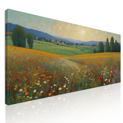 Quadro Botanico Tramonto Dorato Su Campo Fiorito bow40 quadro stampato su tela