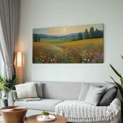 Quadro Botanico Tramonto Dorato Su Campo Fiorito bow40 quadro stampato su tela