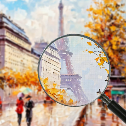 Quadro Moderno Città Astratto Autunno A Parigi Con Vista Sulla Torre Eiffel E Ombrelli Colorati ct3 quadro stampato su tela