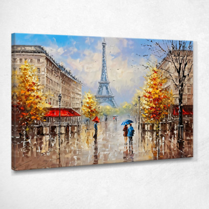 Quadro Moderno Città Astratto Coppia Con Ombrello Passeggia A Parigi Con Vista Sulla Torre Eiffel ct6 quadro stampato su tela