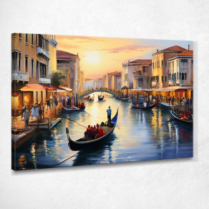 Quadro Moderno Città Astratto Giro In Gondola A Venezia Al Tramonto Tra I Canali ct10 quadro stampato su tela