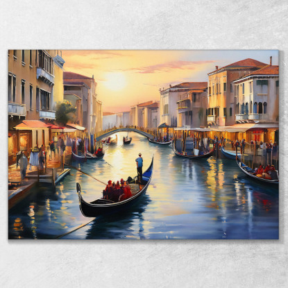 Quadro Moderno Città Astratto Giro In Gondola A Venezia Al Tramonto Tra I Canali ct10 quadro stampato su tela