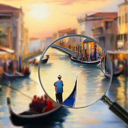 Quadro Moderno Città Astratto Giro In Gondola A Venezia Al Tramonto Tra I Canali ct10 quadro stampato su tela