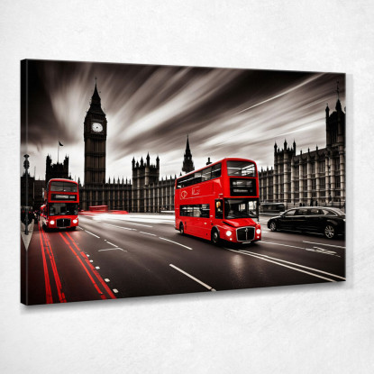 Quadro Moderno Città Astratto Iconici Autobus Rossi Di Londra Davanti A Big Ben E Parlamento ct12 quadro stampato su tela