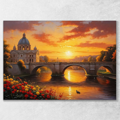 Quadro Moderno Città Astratto Paesaggio Al Tramonto Con Fiume E Maestosa Architettura Romana ct17 quadro stampato su tela