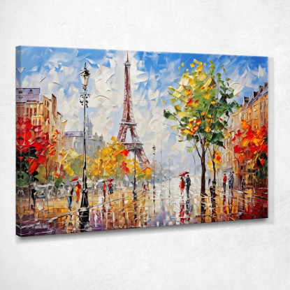 Quadro Moderno Città Astratto Passeggiata Autunnale A Parigi Con Vista Sulla Torre Eiffel ct21 quadro stampato su tela