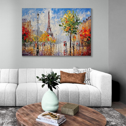 Quadro Moderno Città Astratto Passeggiata Autunnale A Parigi Con Vista Sulla Torre Eiffel ct21 quadro stampato su tela