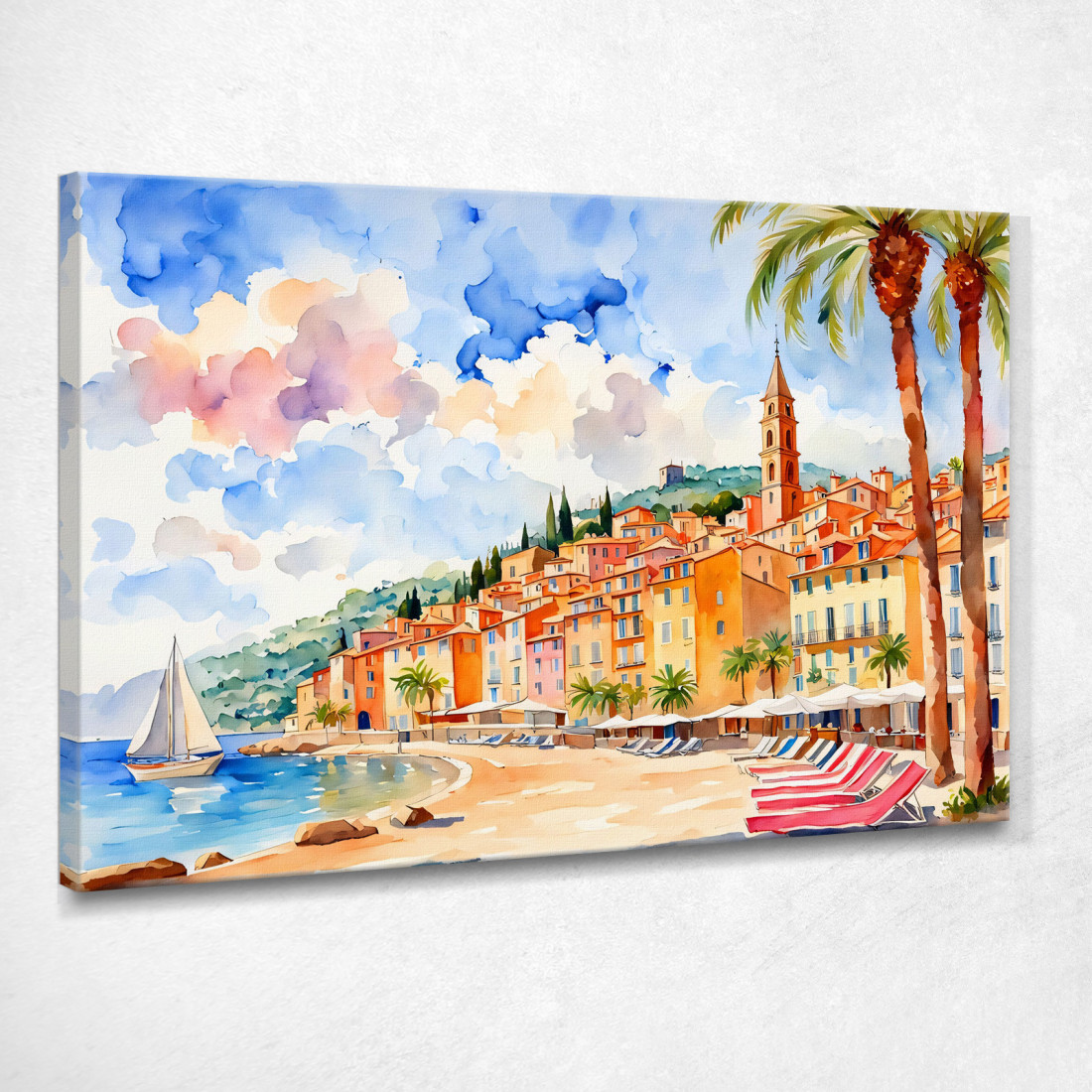 Quadro Moderno Città Astratto Scorcio Pittoresco Della Città Di Mentone Con Barca A Vela ct24 quadro stampato su tela Quadro Moderno Città Astratto Scorcio Pittoresco Della Città Di Mentone Con Barca A Vela ct24 quadro stampato su tela