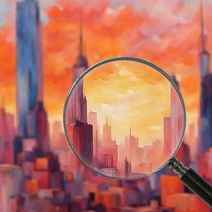 Quadro Moderno Città Astratto Skyline Astratto La Magia Di Una Città Al Tramonto ct26 quadro stampato su tela