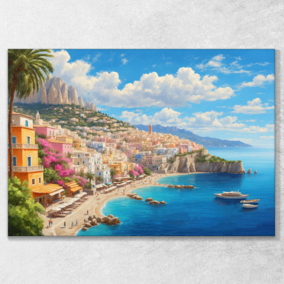 Quadro Moderno Città Astratto Splendida Capri Con Case Pastello E Mare Cristallino ct28 quadro stampato su tela