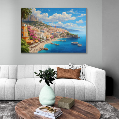 Quadro Moderno Città Astratto Splendida Capri Con Case Pastello E Mare Cristallino ct28 quadro stampato su tela