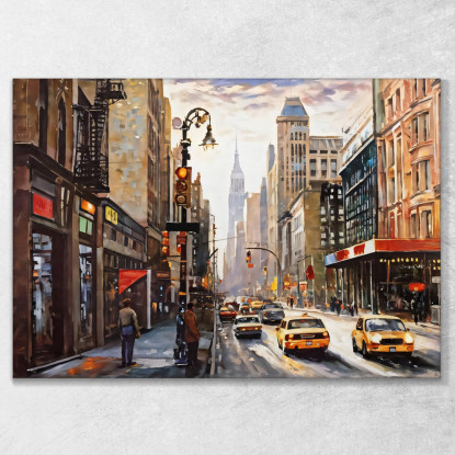 Quadro Moderno Città Astratto Strade Di New York Con Taxi Gialli E Skyline Urbano ct29 quadro stampato su tela