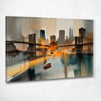 Quadro Moderno Città Astratto Tramonto Su New York Con Vista Sul Ponte Di Brooklyn ct33 quadro stampato su tela