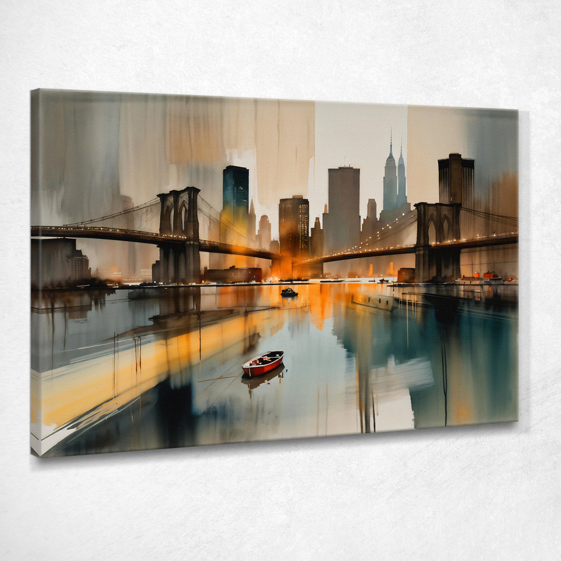 Quadro Moderno Città Astratto Tramonto Su New York Con Vista Sul Ponte Di Brooklyn ct33 quadro stampato su tela Quadro Moderno Città Astratto Tramonto Su New York Con Vista Sul Ponte Di Brooklyn ct33 quadro stampato su tela