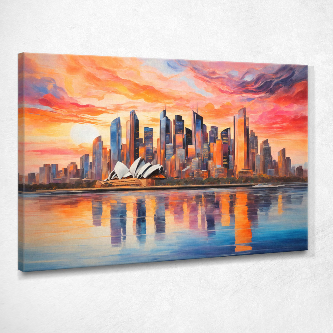 Quadro Moderno Città Astratto Vista Astratta Di Sydney Al Tramonto Con Teatro Dell'Opera E Skyline ct34 quadro stampato su tela Quadro Moderno Città Astratto Vista Astratta Di Sydney Al Tramonto Con Teatro Dell'Opera E Skyline ct34 quadro stampato su tela