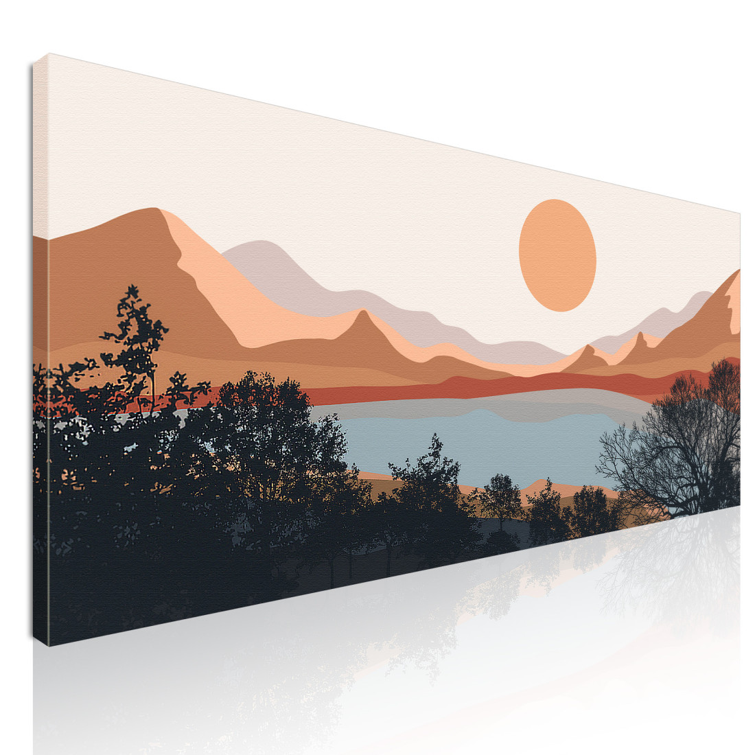 Quadro Boho Chic Illustrazione Paesaggio Lago Al Tramonto Con Montagne E Alberi bol16 quadro stampato su tela Quadro Boho Chic Illustrazione Paesaggio Lago Al Tramonto Con Montagne E Alberi bol16 quadro stampato su tela
